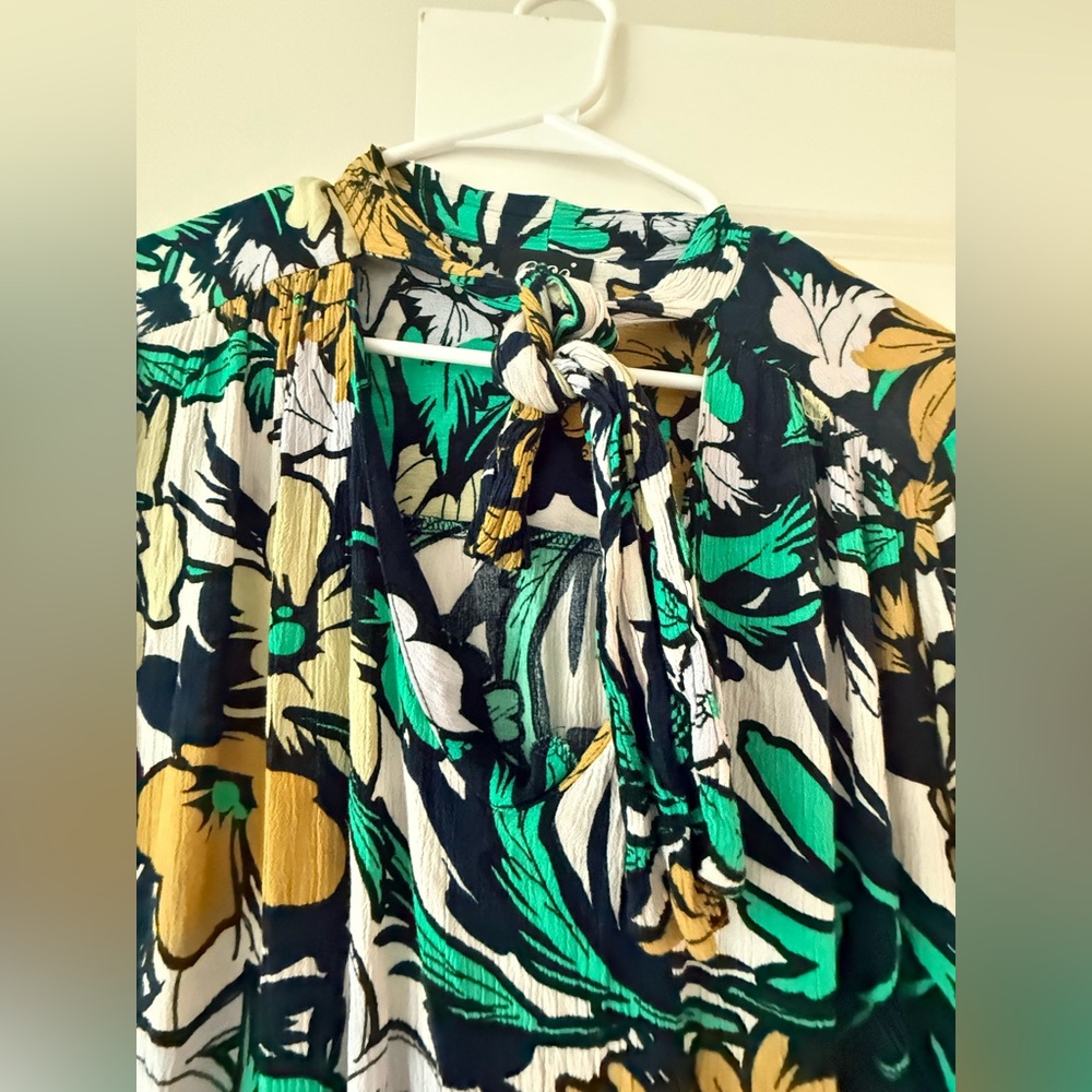 ECI Green Black White Floral Maxi Dress with Gold Accents - Picture 6 of 14